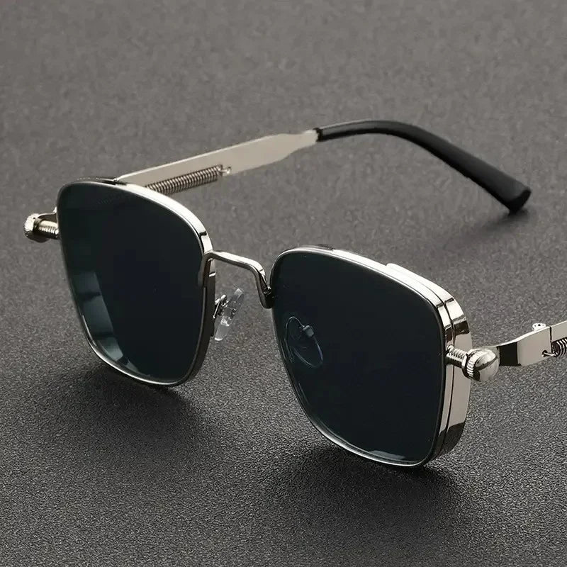 New Sunglasses Men Driving Sunglasses Retro Spring Leg Driving Outdoor Sports Metal Rectangular Decorative Glasses Women Uv400