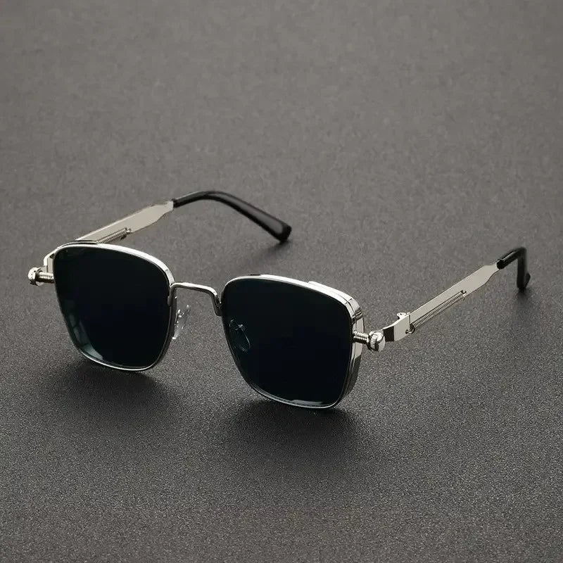 New Sunglasses Men Driving Sunglasses Retro Spring Leg Driving Outdoor Sports Metal Rectangular Decorative Glasses Women Uv400